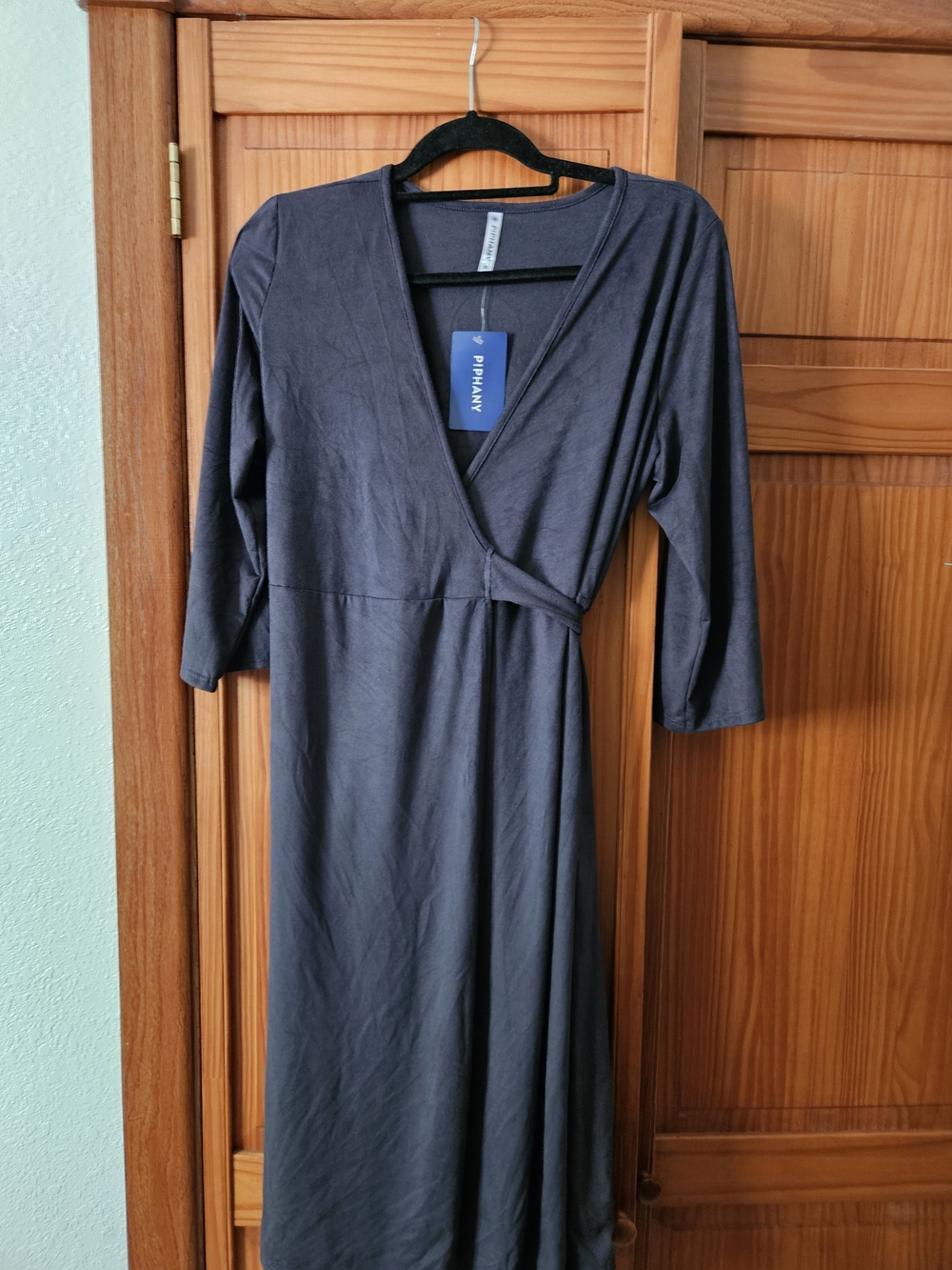 Piphany Charcoal Wrap Midi Dress